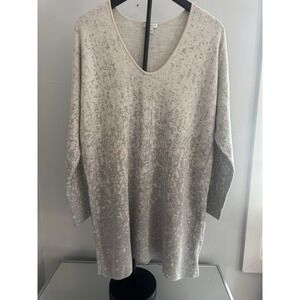 Pure Jill Soft Knit Tunic Top Women's L Gray Oatmeal Speckled Long Sleeve Cozy
